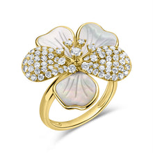 Load image into Gallery viewer, 14K Yellow Gold Diamond Mother of Pearl Flower Ring
