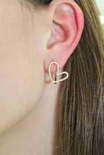 Load image into Gallery viewer, 14K Yellow Gold Diamond Large Open Heart Hoops

