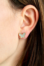 Load image into Gallery viewer, 14K Yellow Gold Mother of Pearl Butterfly Studs

