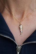Load image into Gallery viewer, 14K Yellow Gold Multicolor Studded Fish Charm
