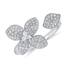 Load image into Gallery viewer, 14K White Gold Diamond Flower Leaf Open Ring
