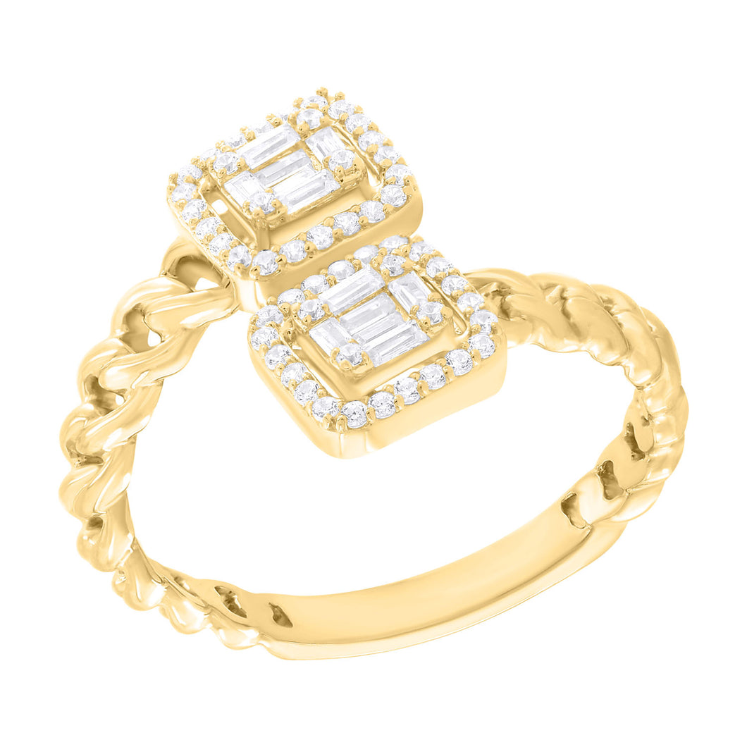 14K Gold Diamond and Baguette Wrap Cuban Ring