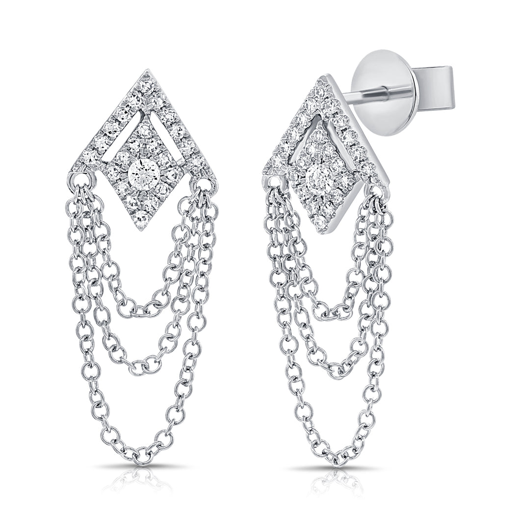 14K Gold Diamond Triangle Chain Earrings