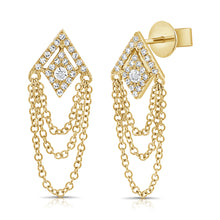 Load image into Gallery viewer, 14K Gold Diamond Triangle Chain Earrings
