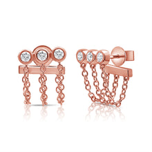 Load image into Gallery viewer, 14K Gold Triple Bezel Diamond Bar Chain Earring
