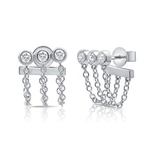 Load image into Gallery viewer, 14K Gold Triple Bezel Diamond Bar Chain Earring
