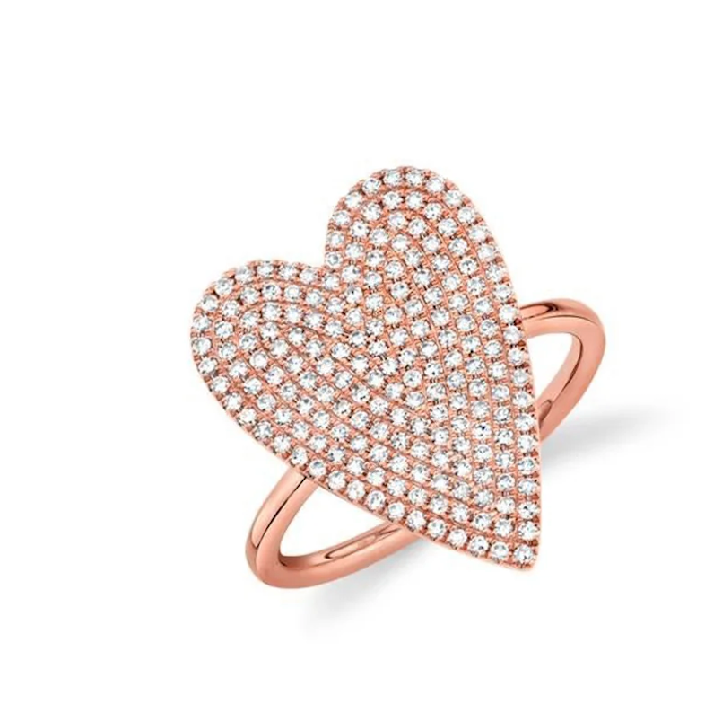14K Gold Diamond Medium Elongated Heart Ring