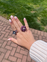 Load image into Gallery viewer, 14K Yellow Gold Diamond Double Flower Blue and Pink Sapphire Ring
