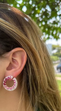 Load image into Gallery viewer, 14K Rose Gold Large Pink Sapphires and Diamond Circle Earrings
