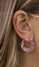 Load image into Gallery viewer, 14K Rose Gold Pink Sapphire and Diamond Cluster Circle Earrings
