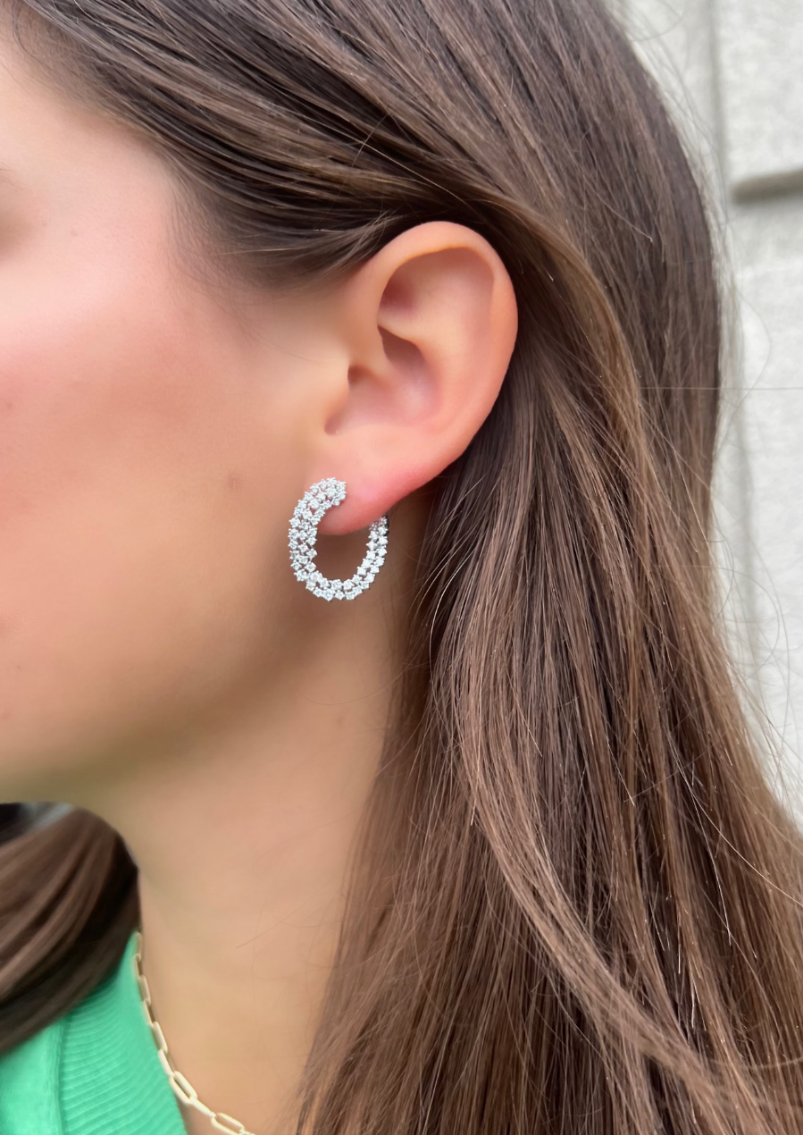 14K White Gold Cluster Diamond Scoop Earrings