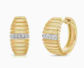 Load image into Gallery viewer, 14K Yellow Gold and Diamond Fluted Huggies

