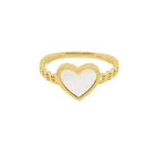 Load image into Gallery viewer, 14K Yellow Gold Mother of Pearl Heart Cuban Ring
