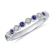 Load image into Gallery viewer, 14K White Gold Diamond And Sapphire Ring with Textured Band
