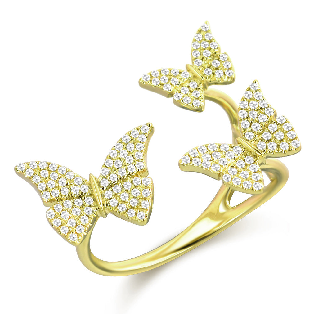 14K Gold Diamond Multi Butterfly Ring