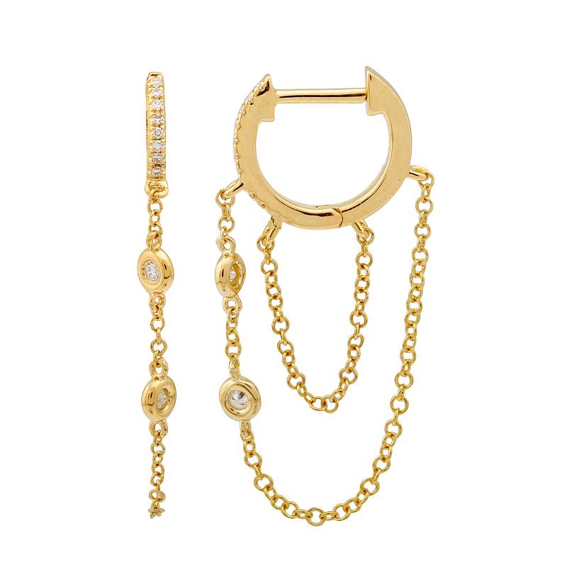 14K Yellow Gold Chain and Diamond Huggie Earrings