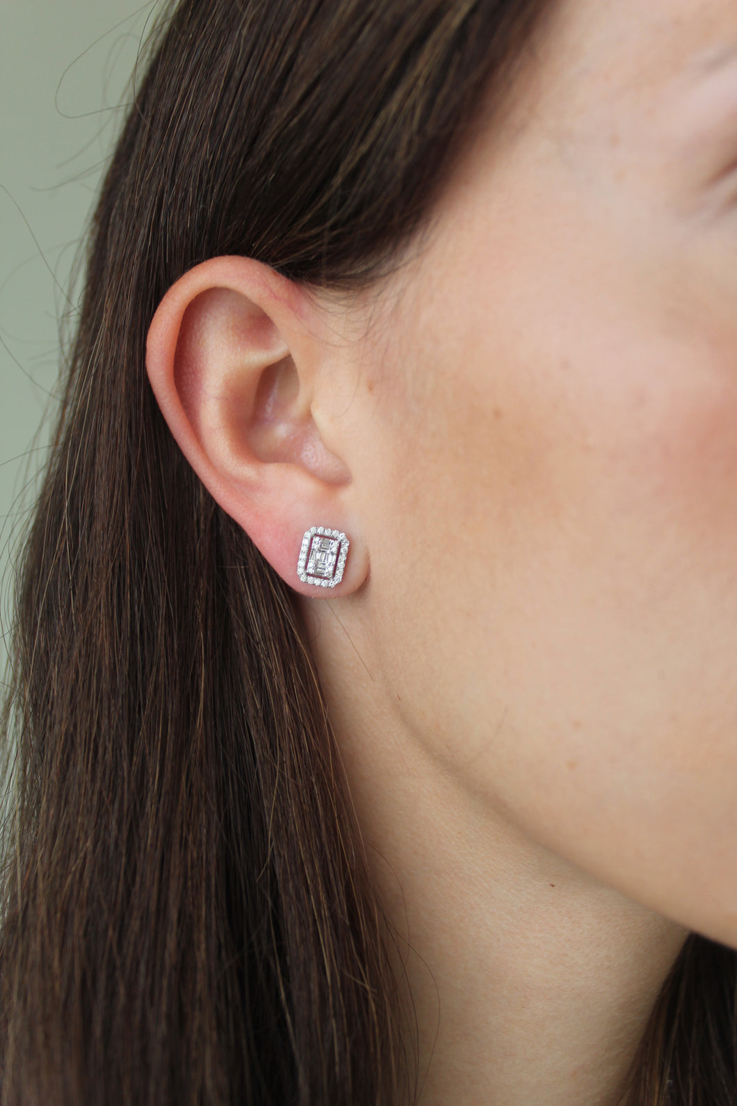 14K White Gold Diamond Rectangle Studs