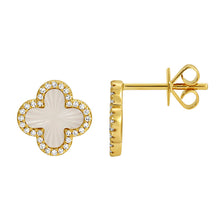 Load image into Gallery viewer, 14K Yellow Gold Diamond Mother of Pearl Clover Studs

