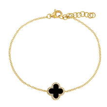 Load image into Gallery viewer, 14K Yellow Gold Diamond Onyx Clover Bracelet
