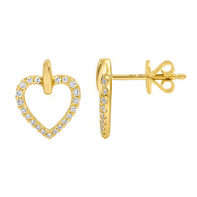 Load image into Gallery viewer, 14K Yellow Gold Diamond Heart Studs
