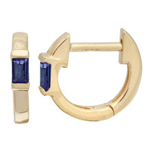 Load image into Gallery viewer, 14K Yellow Gold Sapphire or Emerald Huggie Earrings
