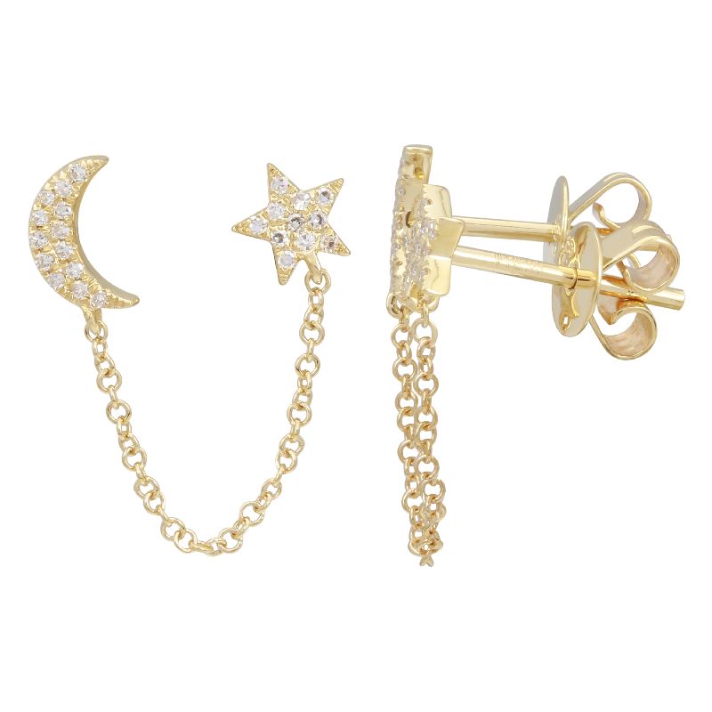 14K Yellow Gold Diamond Night Double Stud Earrings (Sold As Single)