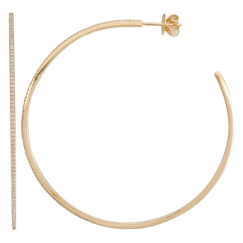 14K Yellow Gold Large Diamond Hoop Earrings