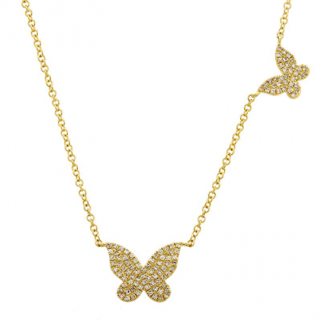 14K Gold Double Diamond Butterfly Necklace