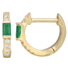 Load image into Gallery viewer, 14K Yellow Gold Emerald Huggies
