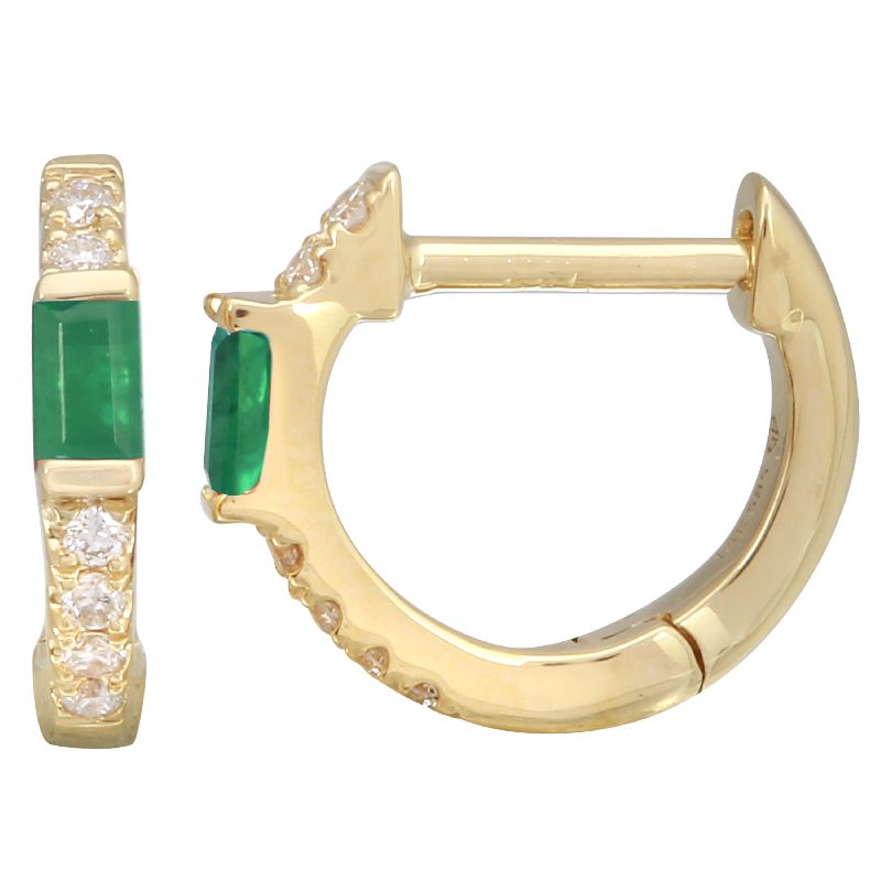 14K Yellow Gold Emerald Huggies