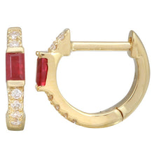 Load image into Gallery viewer, 14K Yellow Gold Emerald Huggies
