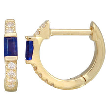 Load image into Gallery viewer, 14K Yellow Gold Emerald Huggies
