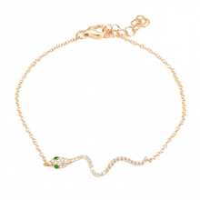 Load image into Gallery viewer, 14K Gold Snake Diamond Bracelet / Emerald Eye
