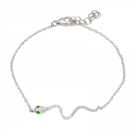 14K Gold Snake Diamond Bracelet / Emerald Eye