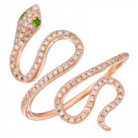 14K Gold Snake Diamond Ring / Emerald Eye