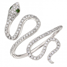 Load image into Gallery viewer, 14K Gold Snake Diamond Ring / Emerald Eye
