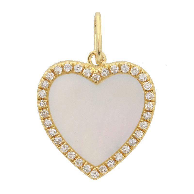 14K Yellow Gold Diamond Opal Heart Charm