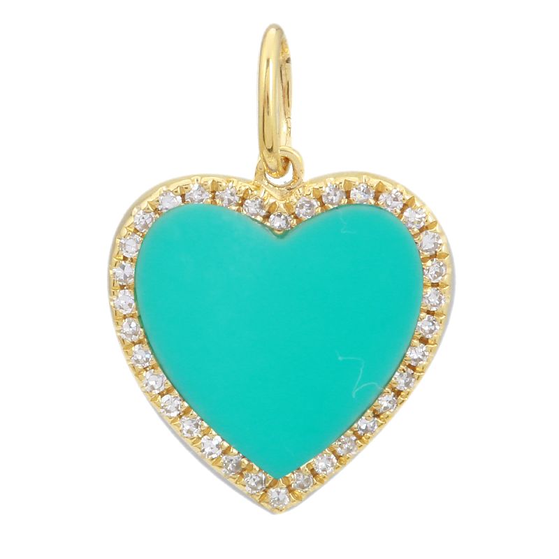 14K Yellow Gold Turquoise Diamond Heart Charm