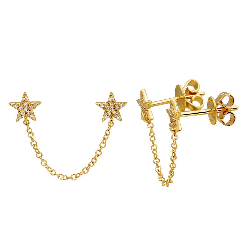 14K Yellow Gold Star Double Stud Earrings (Sold As Single)