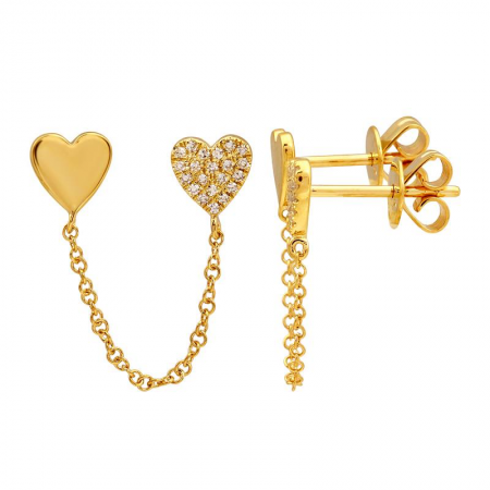 14K Gold Diamond Heart Double Stud Earring (Sold As Single)