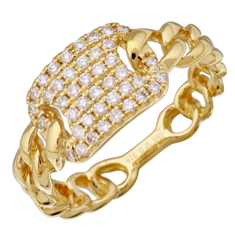 14K Yellow Gold Squared Diamond Centered Cuban Ring