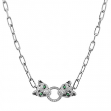 Load image into Gallery viewer, 14K Gold Diamond Panther Link Chain Necklace Emerald Eye
