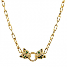 Load image into Gallery viewer, 14K Gold Diamond Panther Link Chain Necklace Emerald Eye
