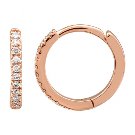 14K Gold Diamond Mini Round Huggie Earrings 10mm
