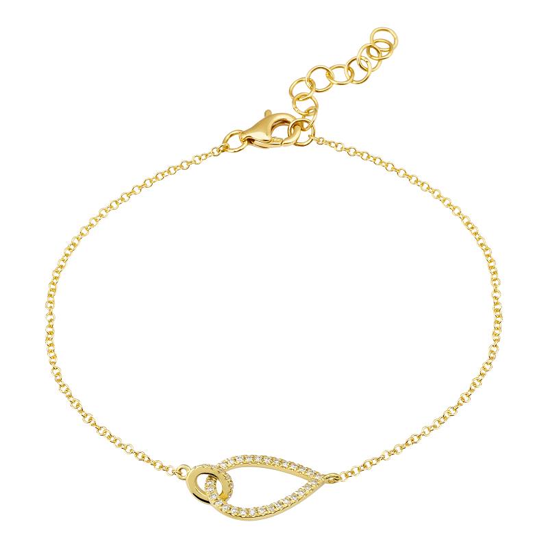 14K Yellow Gold Teardrop and Circle Link Diamond Bracelet