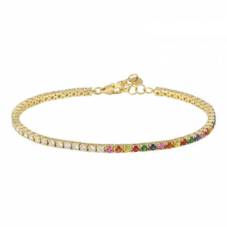 14K Yellow Gold Half Rainbow & Half Diamond Tennis Bracelet