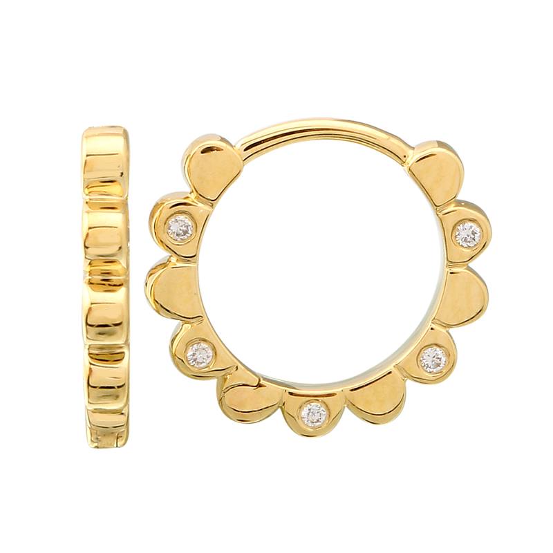 14k Yellow Gold Diamond Sunflower Huggie Earrings