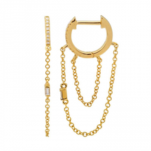 Load image into Gallery viewer, 14K Gold Diamond Baguette Chain Huggie Earrings
