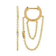 Load image into Gallery viewer, 14K Gold Diamond Chain Huggie Earrings
