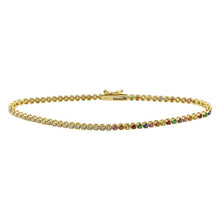 Load image into Gallery viewer, 14k Yellow Gold Half Rainbow &amp; Half Diamond Tennis Bracelet
